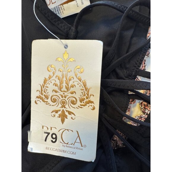 Becca Delilah Crochet Trim One Piece Size Medium Plunge Swimsuit NWT $138 Black - Picture 9 of 14